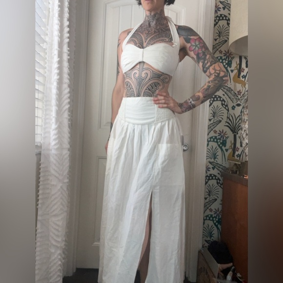 NWT Free People 2 Piece Set Bandeau Halter Top w Maxi Skirt w Slits Small - Picture 1 of 9